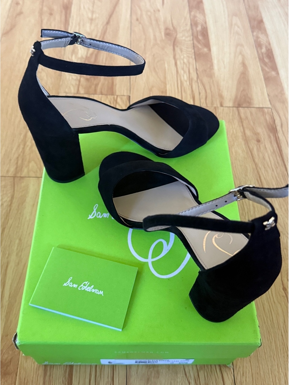 NIB Sam Edelman Robyn Black Suede Block Heel Ankle Strap Sandals